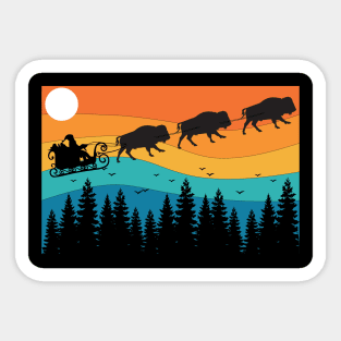 Retro Christmas National Park Bison Buffalo Xmas Christmas Sticker